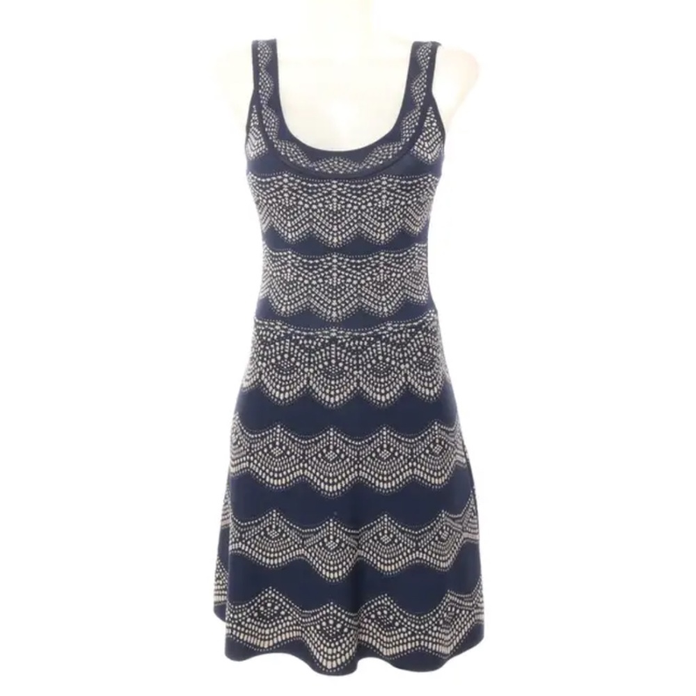 BCBGMaxAzria Navy Blue and White Patterned Knit Dress
